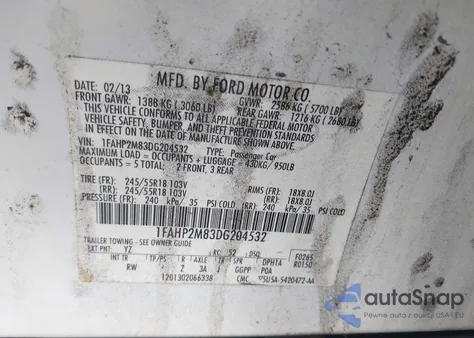 2013 Ford Police Interceptor from USA, damaged, VIN 1FAHP2M83DG204532